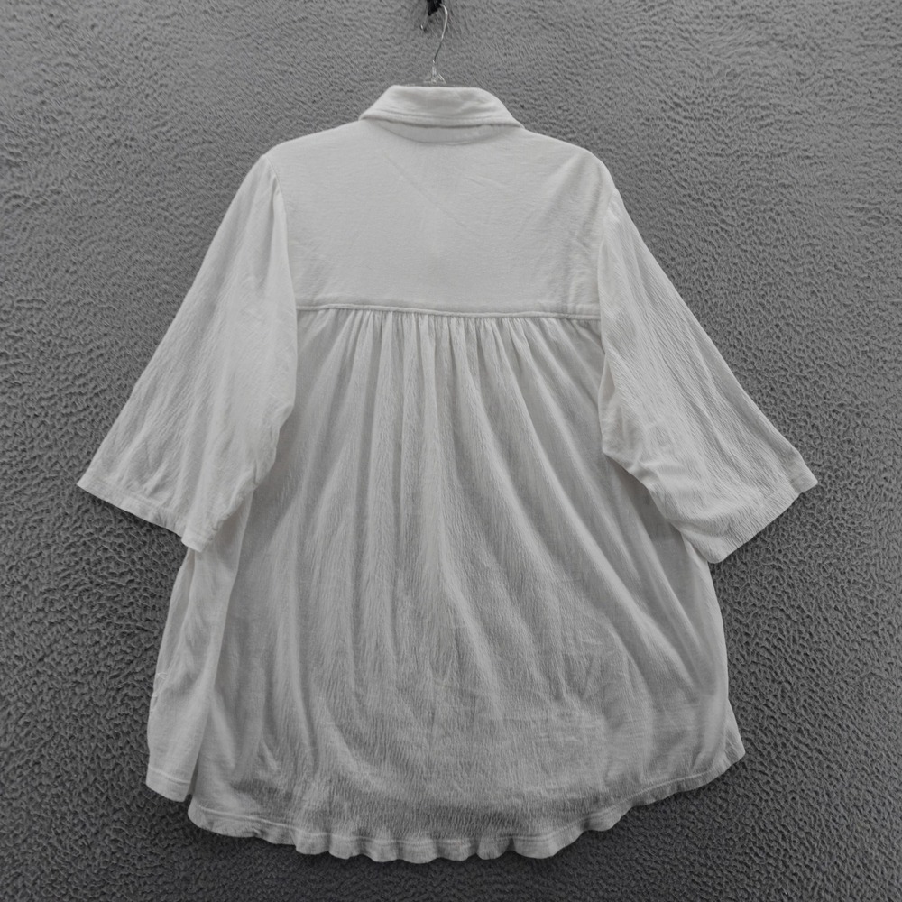 Roamans Embroidered Blouse Tunic Top 18 20 White Womens Cotton Button Down - Picture 2 of 12